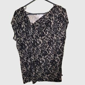 Michael Kors Black Lace Print Knotted Top Large